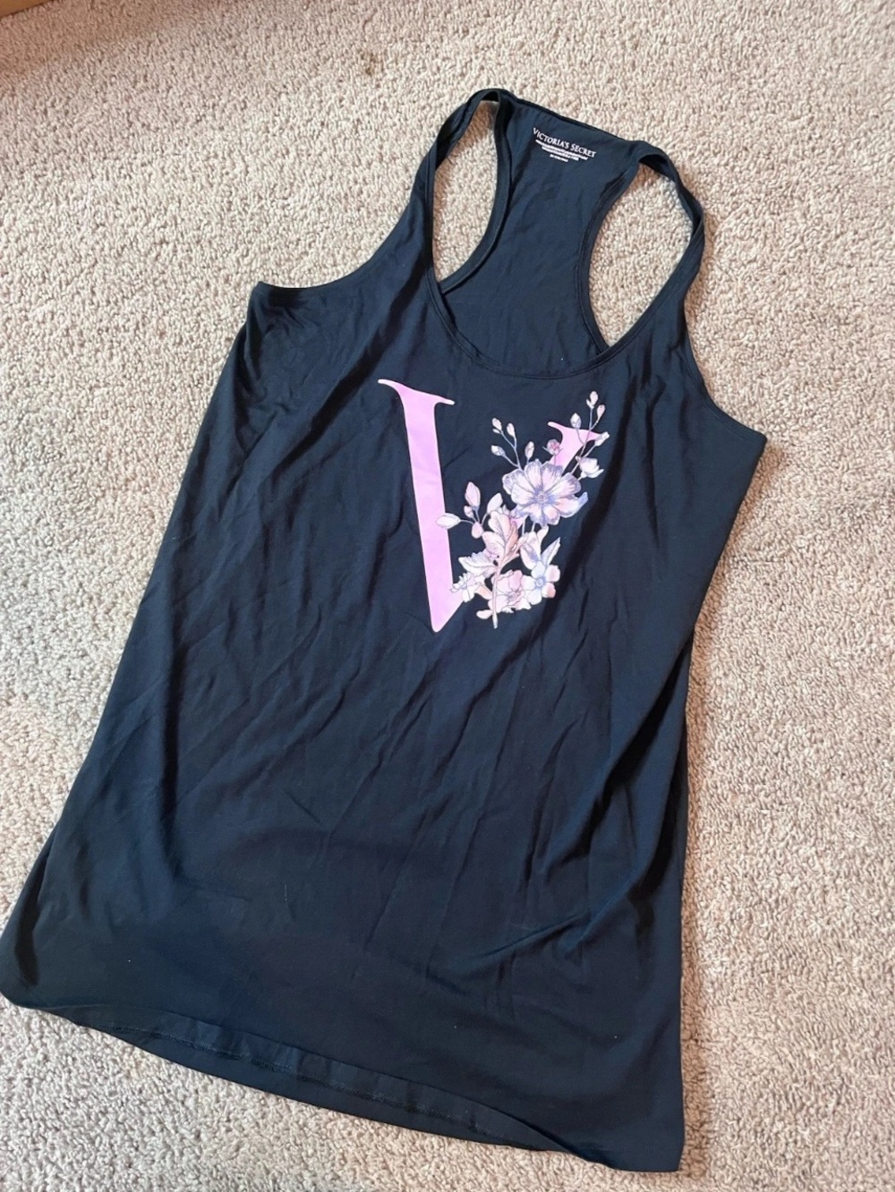 Victoria's Secret Black Racerback Tank with Pink Floral 'V' Logo sleep
T-shirt